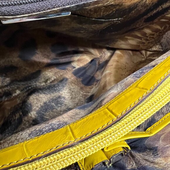 Maxximum Crocodile Embossed Yellow Leather Handbag Retro VIntage Bright Funky - Picture 9 of 14